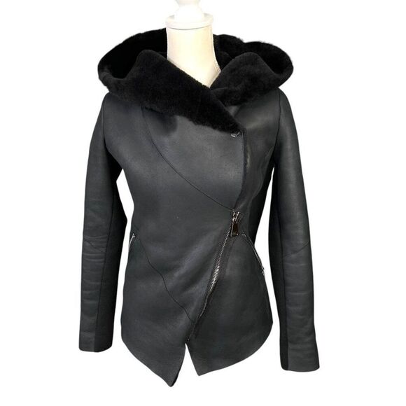 La Reine Blanche Hooded Lambskin Sherpa Lined Women's Jacket Size 36 EU 6 US - Picture 5 of 16